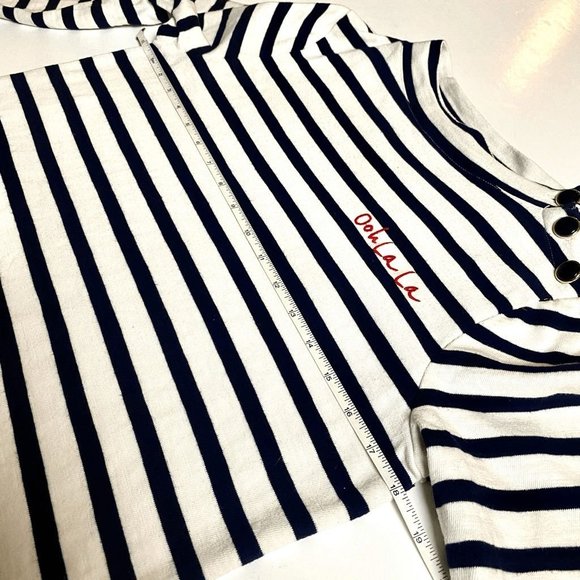 Talbots Ooh la la French Style Embroidered Striped Blouse Navy Size Petite S - Picture 5 of 6